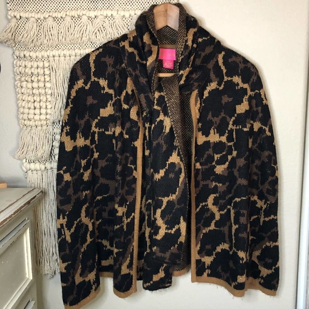 Betsey Johnson Leopard Sweater Cape Scarf Necktie